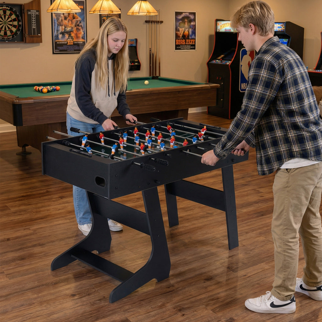 Folding Foosball Table with 22 Players and Slide Scorers Space-Saving Game Table-Black