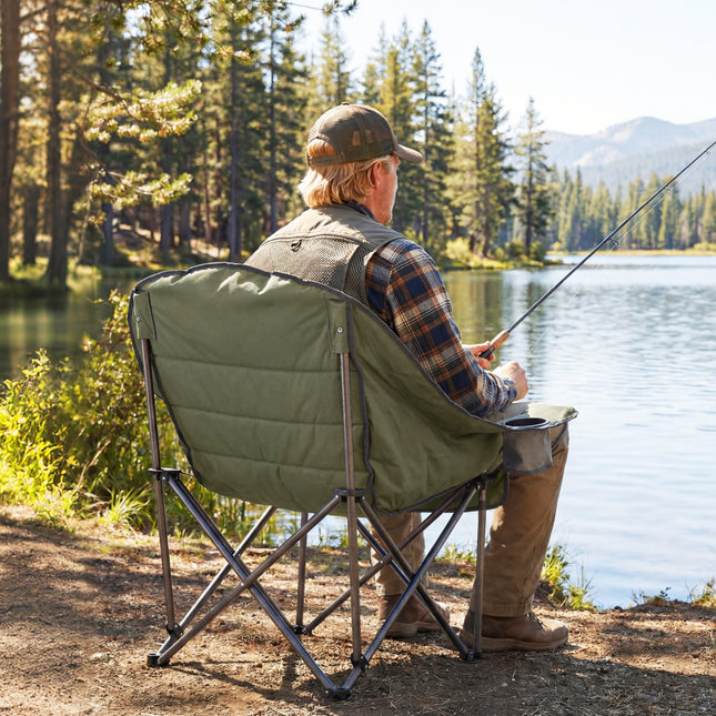 Folding Oversized Camping Chair with Side Pockets and Cup Holder-Green