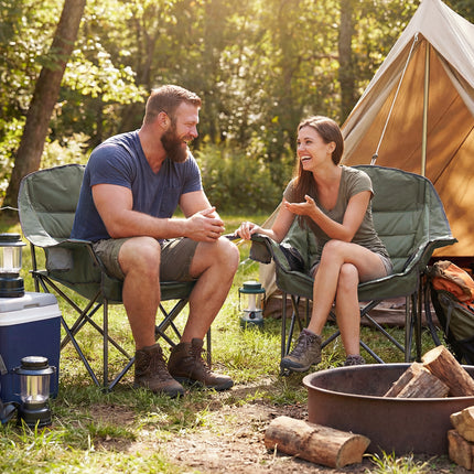 Folding Oversized Camping Chair with Side Pockets and Cup Holder-Green