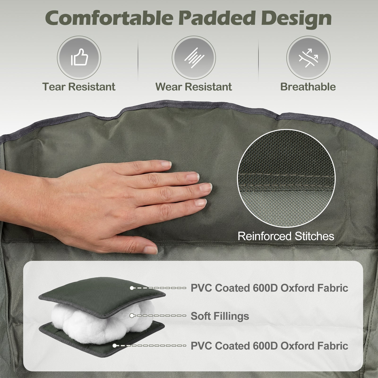 Chaise de camping pliable surdimensionnée avec poches latérales et porte-gobelet - Verte