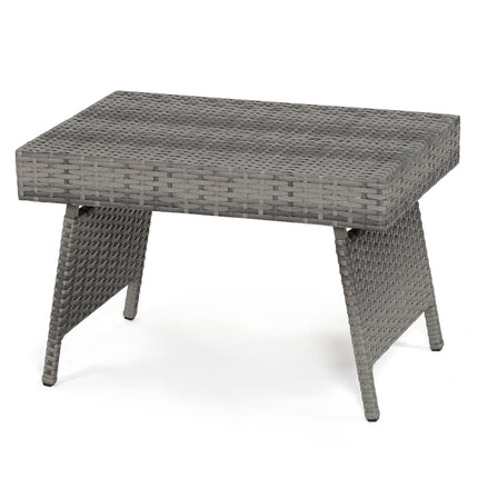 Folding PE Rattan Side Coffee Table Patio Garden Furniture-Gray