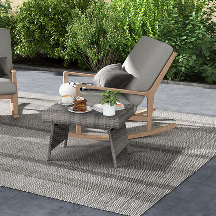 Folding PE Rattan Side Coffee Table Patio Garden Furniture-Gray
