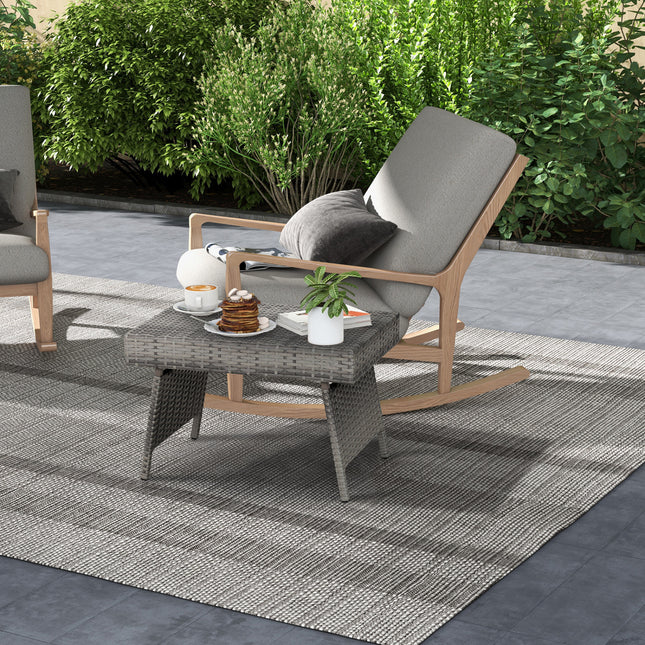 Folding PE Rattan Side Coffee Table Patio Garden Furniture-Gray