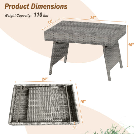 Folding PE Rattan Side Coffee Table Patio Garden Furniture-Gray