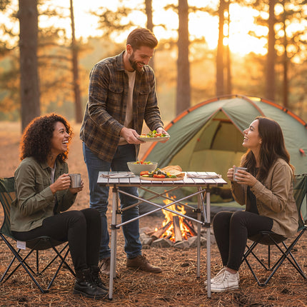 Folding Roll-up Camping Table with Metal Legs-Silver