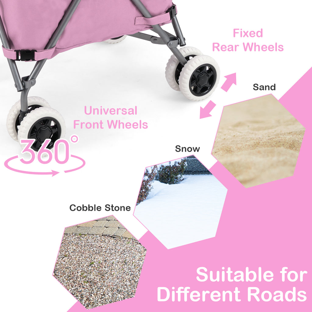Folding Shopping Utility Cart with Water-Resistant Removable Canvas Bag-Pink