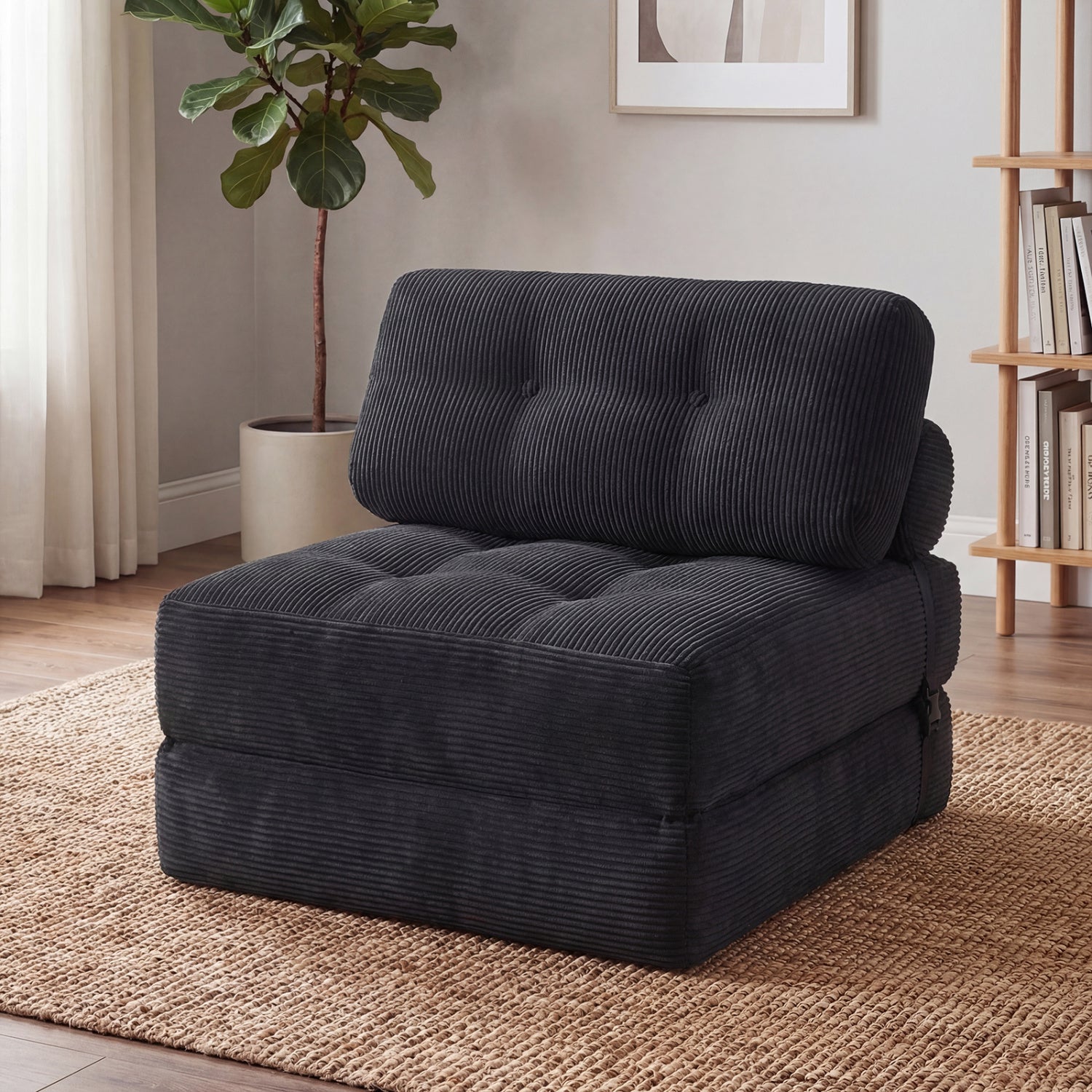 Folding Sofa Bed with Pillow and Back Support for Living Room-Black