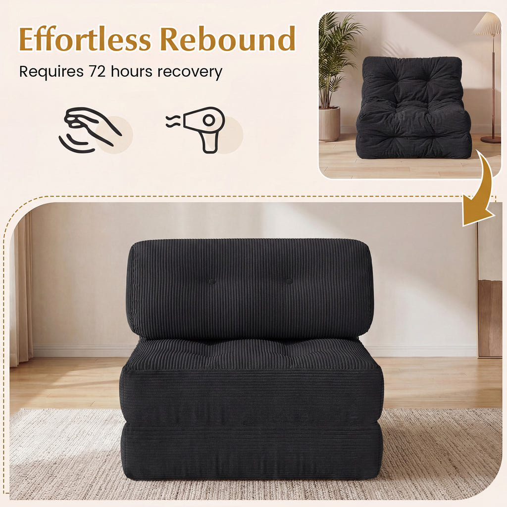 Folding Sofa Bed with Pillow and Back Support for Living Room-Black