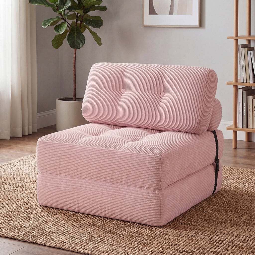Folding Sofa Bed with Pillow and Back Support for Living Room-Pink