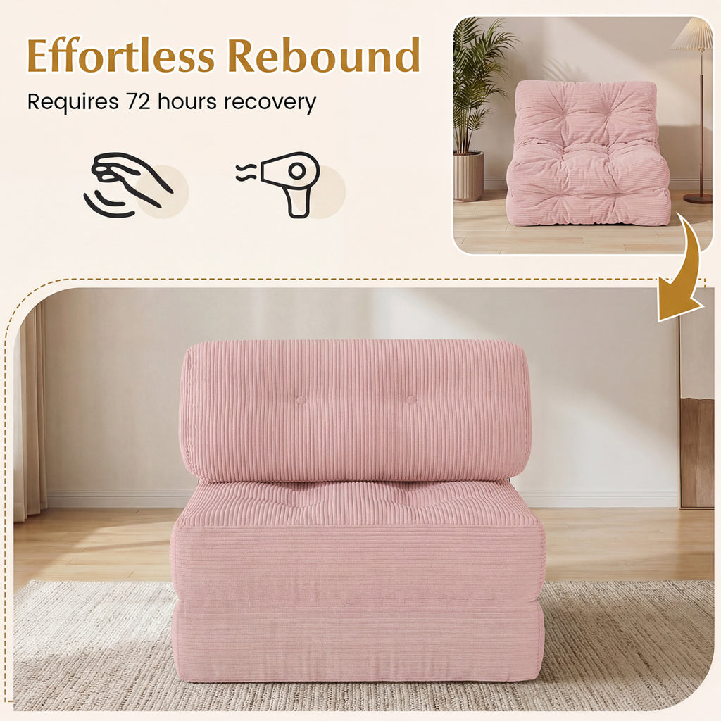Folding Sofa Bed with Pillow and Back Support for Living Room-Pink