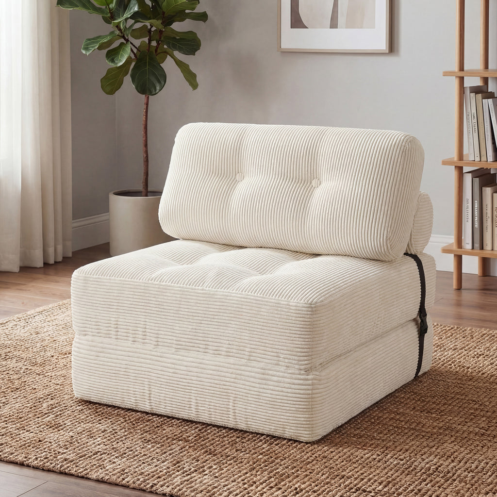 Folding Sofa Bed with Pillow and Back Support for Living Room-Beige
