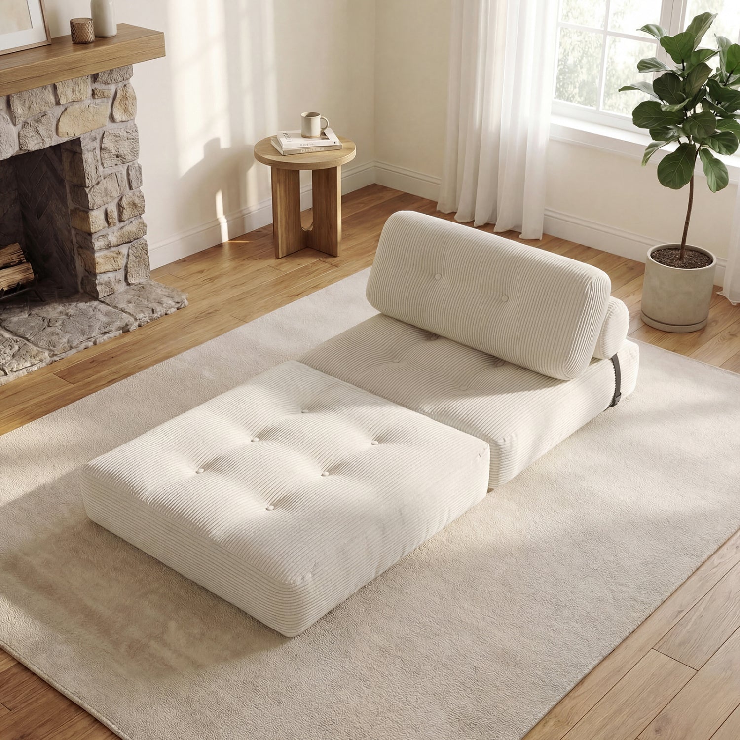 Folding Sofa Bed with Pillow and Back Support for Living Room-Beige