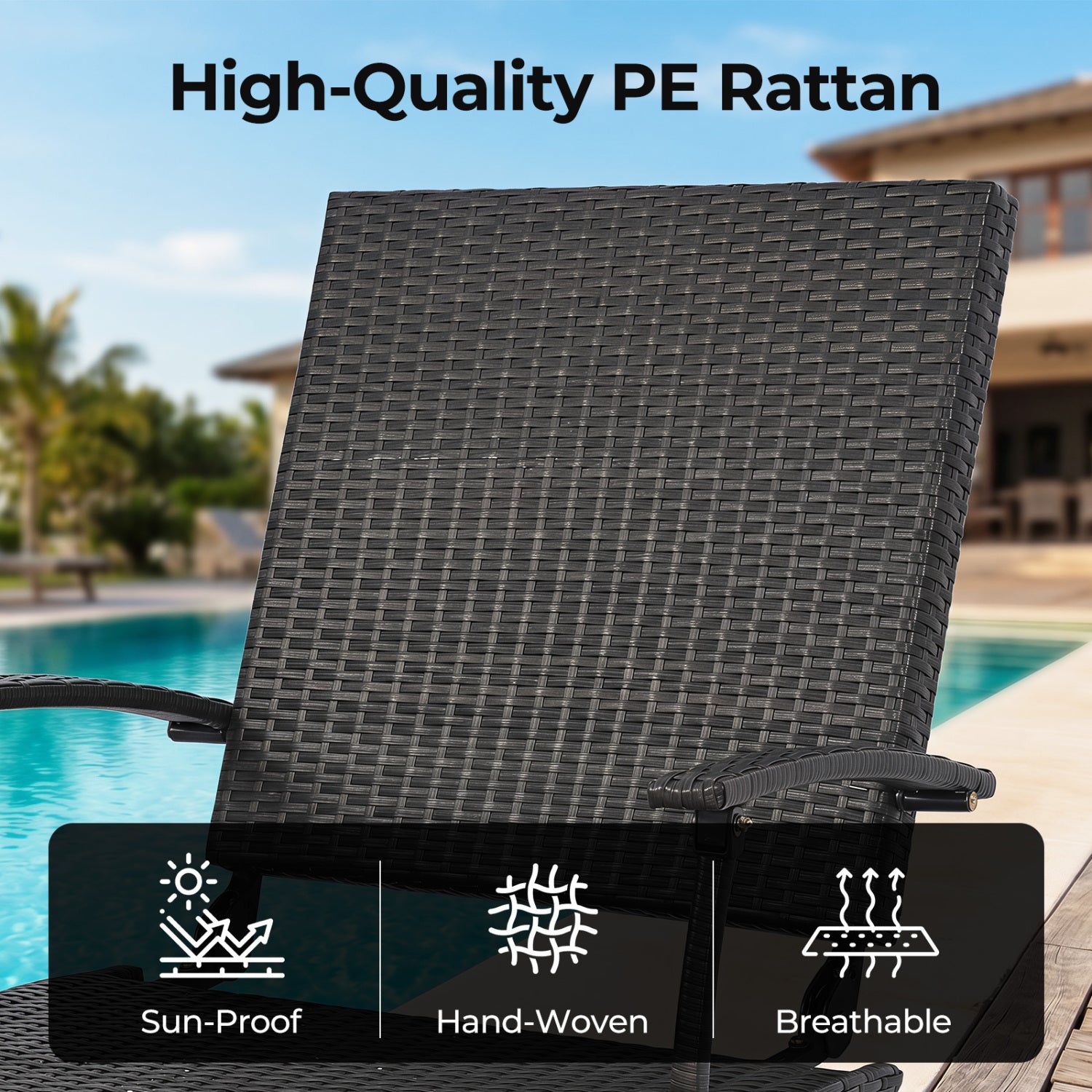 Folding Wicker Chaise Lounge with Slide-Out Ottoman11-Level Adjustable Backrest to Flat and Sun-Proof PE Rattan-Navy