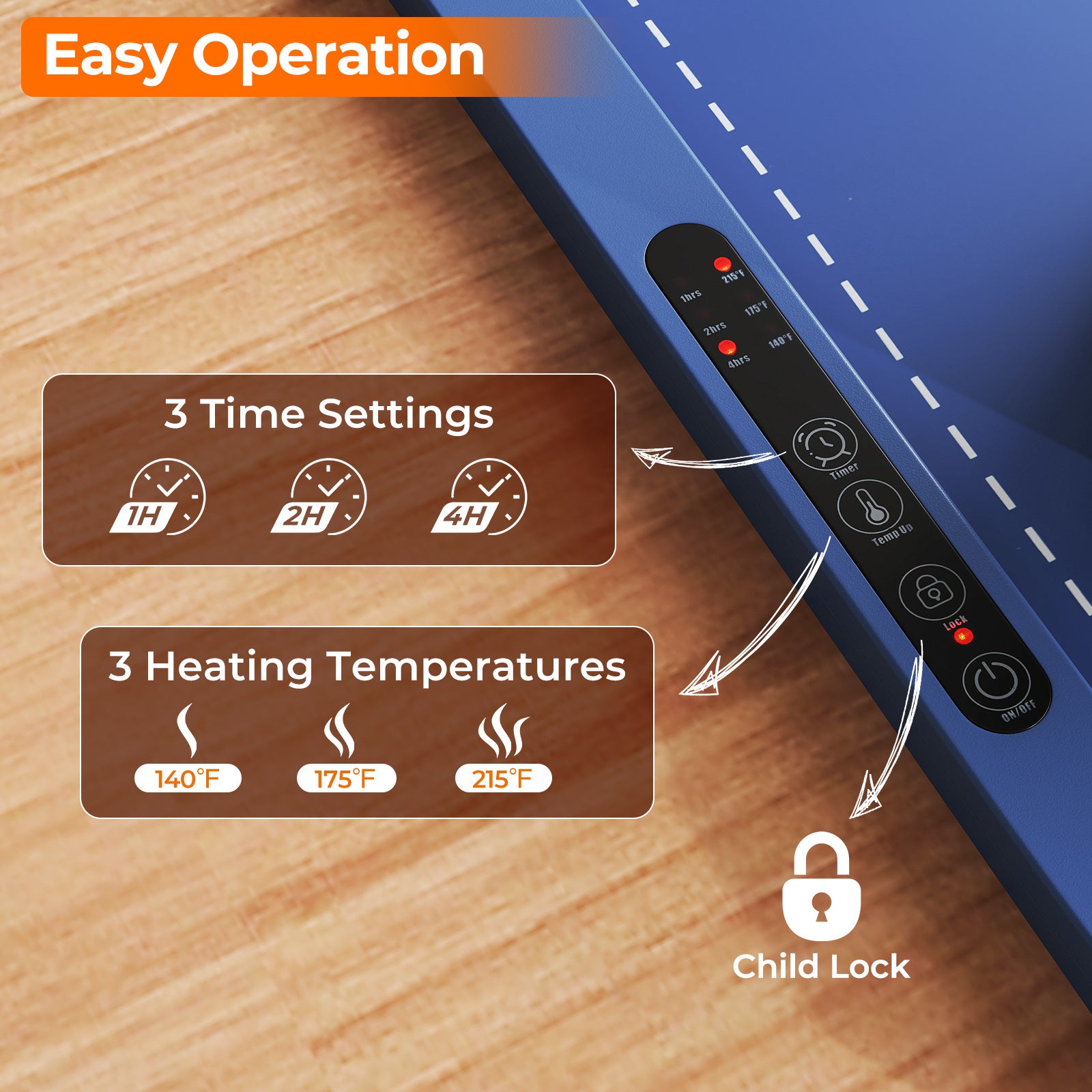 Food Warming Mat Rollable and Portable Electric Warming Tray with Fasting Heating-Blue