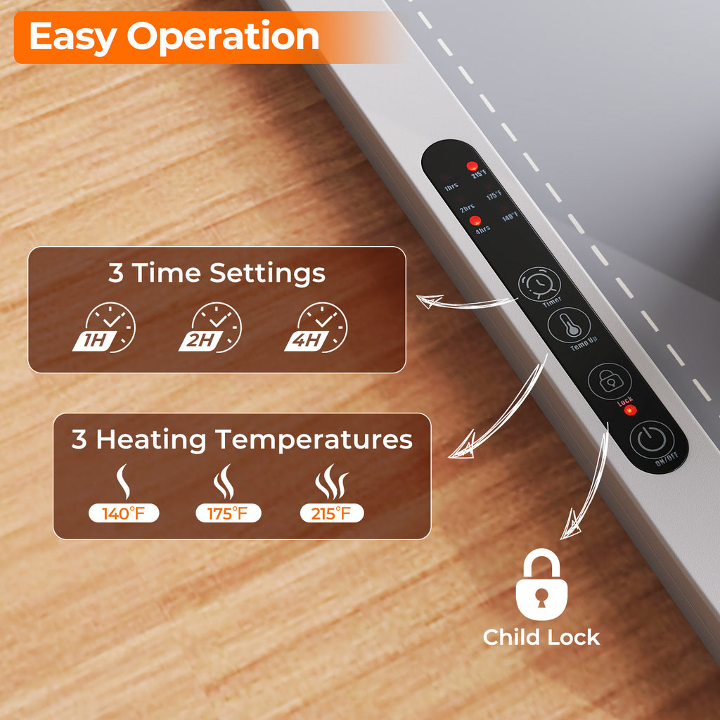 Food Warming Mat Rollable and Portable Electric Warming Tray with Fasting Heating-Gray
