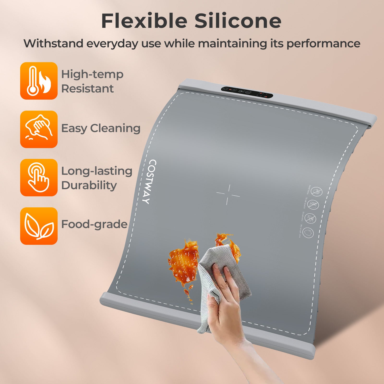 Food Warming Mat Rollable and Portable Electric Warming Tray with Fasting Heating-Gray