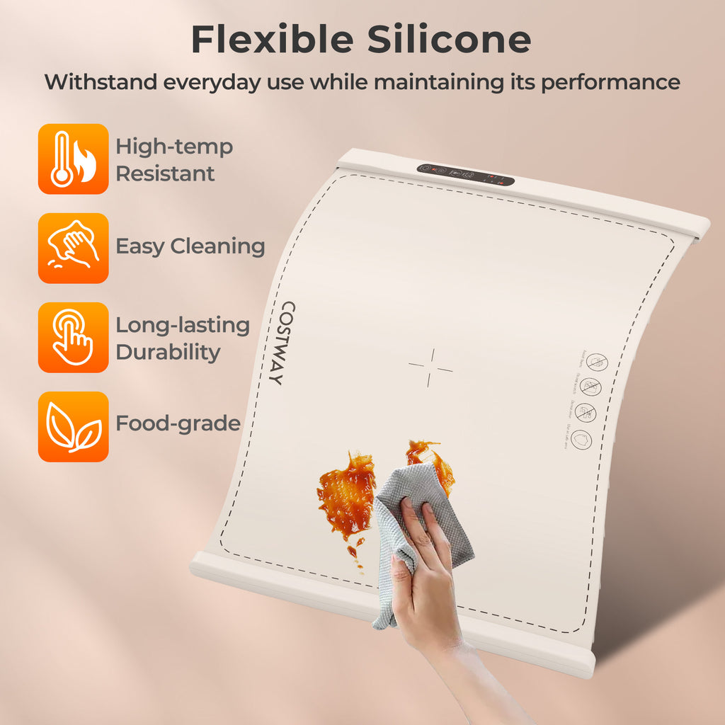 Food Warming Mat Rollable and Portable Electric Warming Tray with Fasting Heating-Beige