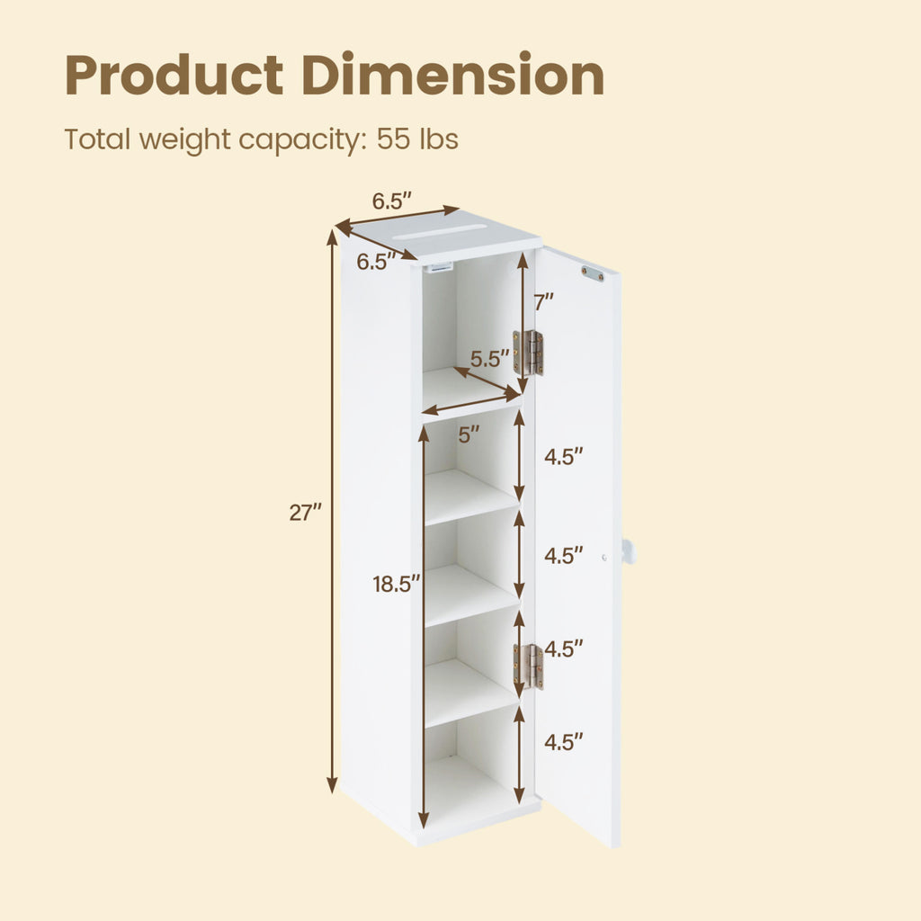 Free Standing Toilet Paper Holder with 4 Shelves and Top Slot for Bathroom-White