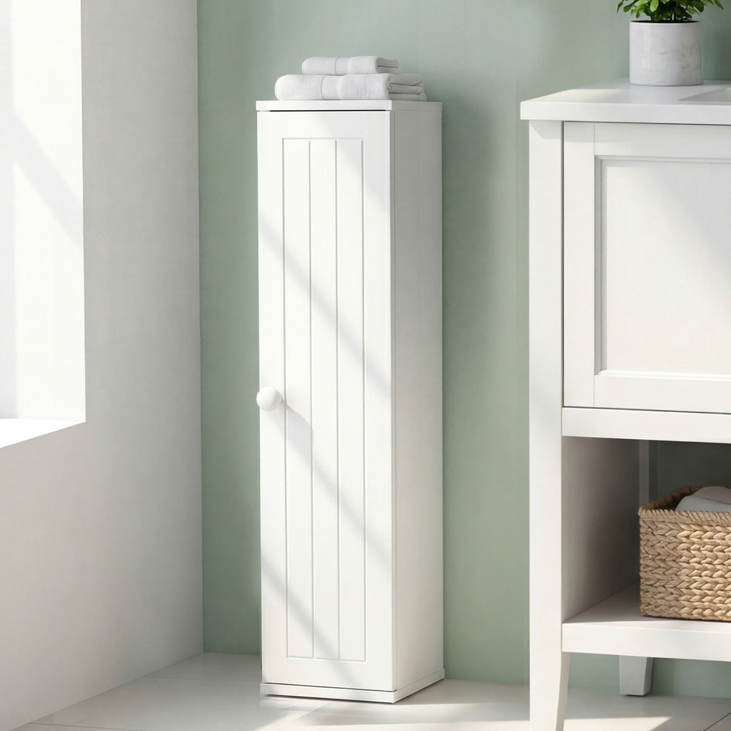 Free Standing Toilet Paper Holder with 4 Shelves and Top Slot for Bathroom-White