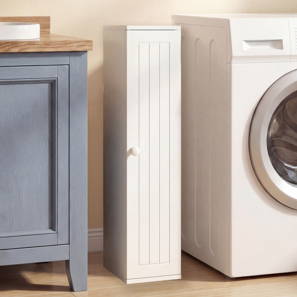 Free Standing Toilet Paper Holder with 4 Shelves and Top Slot for Bathroom-White