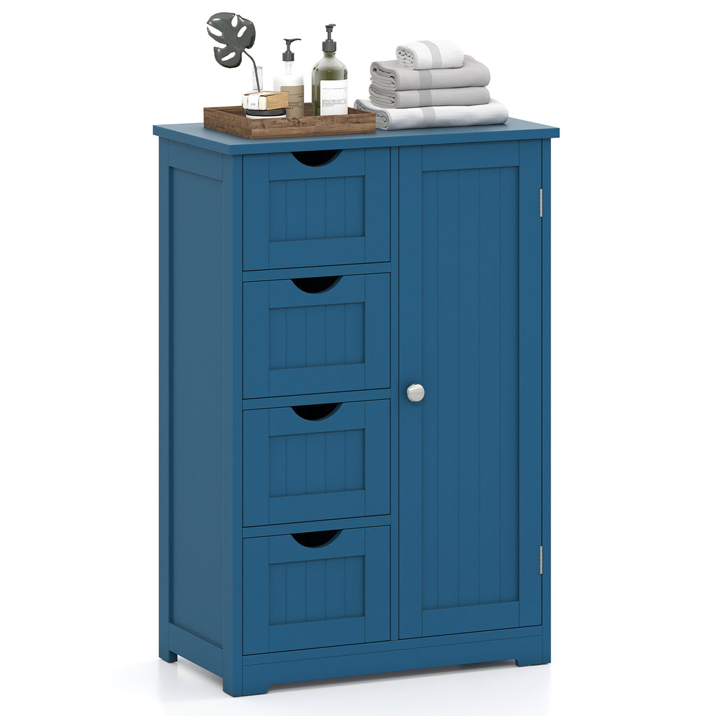 Free-Standing Wooden Cabinet with 4 Drawers and Door Cabinet-Blue