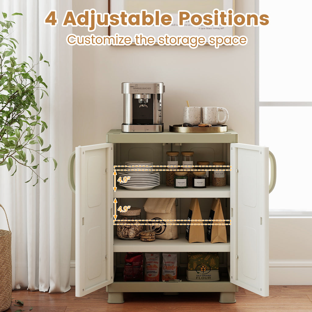 Freestanding Buffet Cabinet Sideboard with 2 Doors and Adjustable Shelves for Kitchen and Garage-Beige