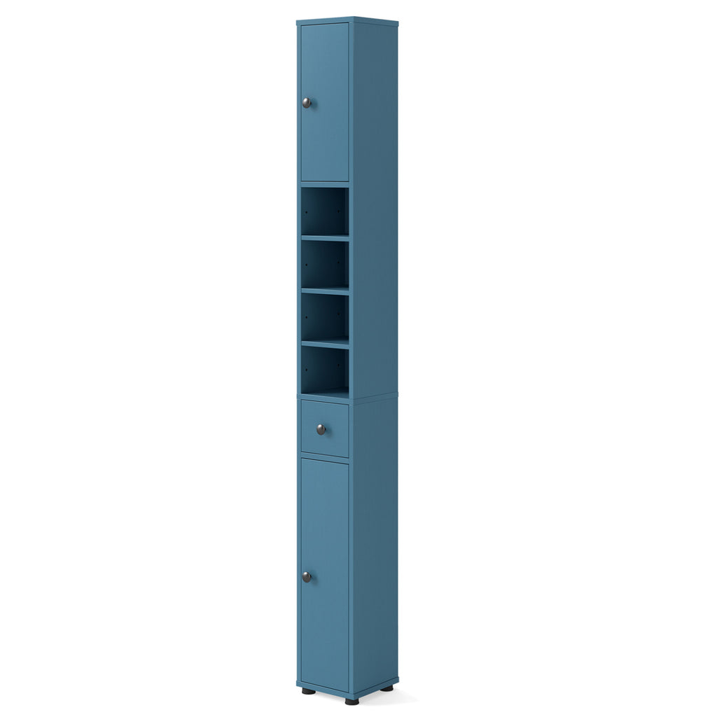 Freestanding Slim Bathroom Cabinet with Drawer and Adjustable Shelves-Blue