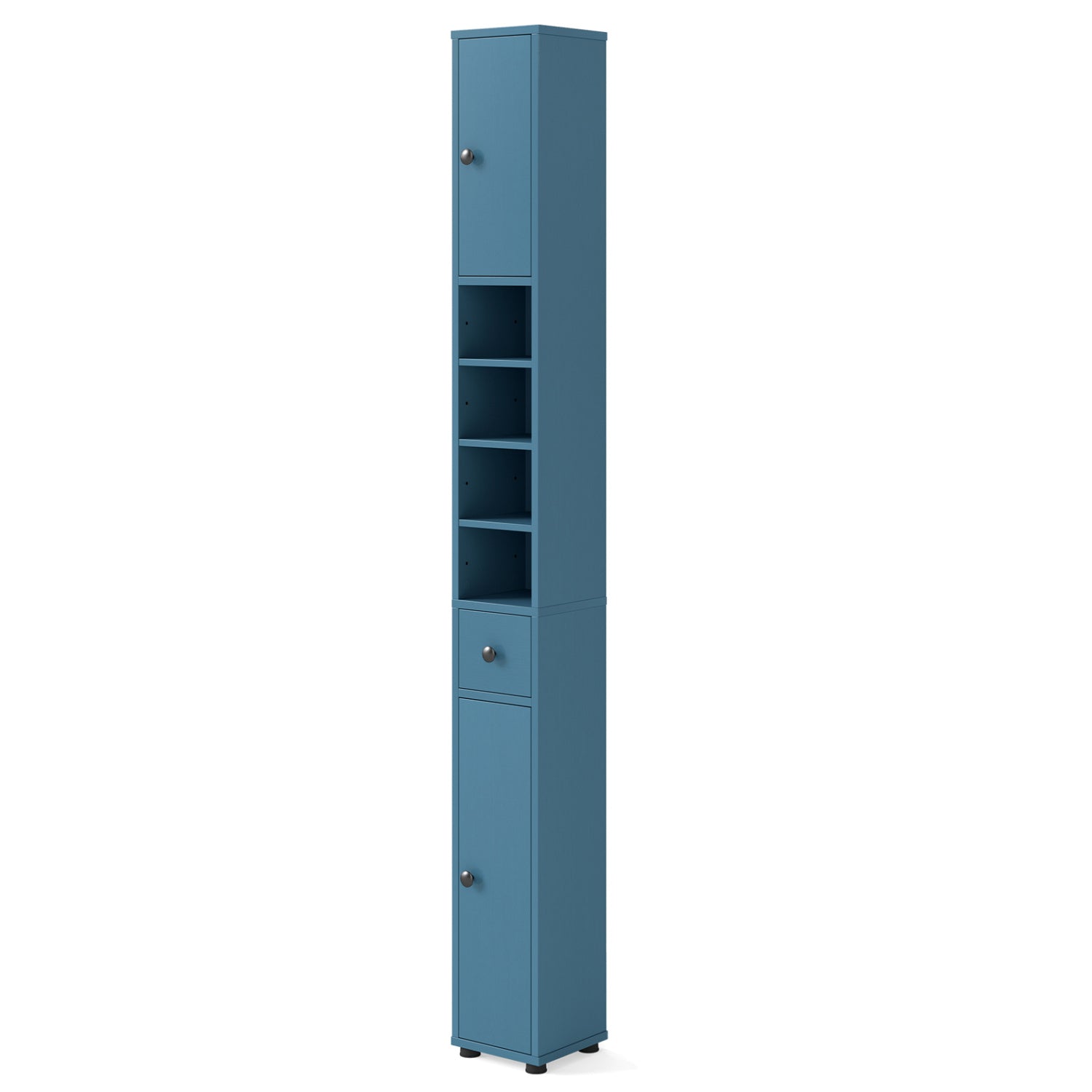 Freestanding Slim Bathroom Cabinet with Drawer and Adjustable Shelves-Blue