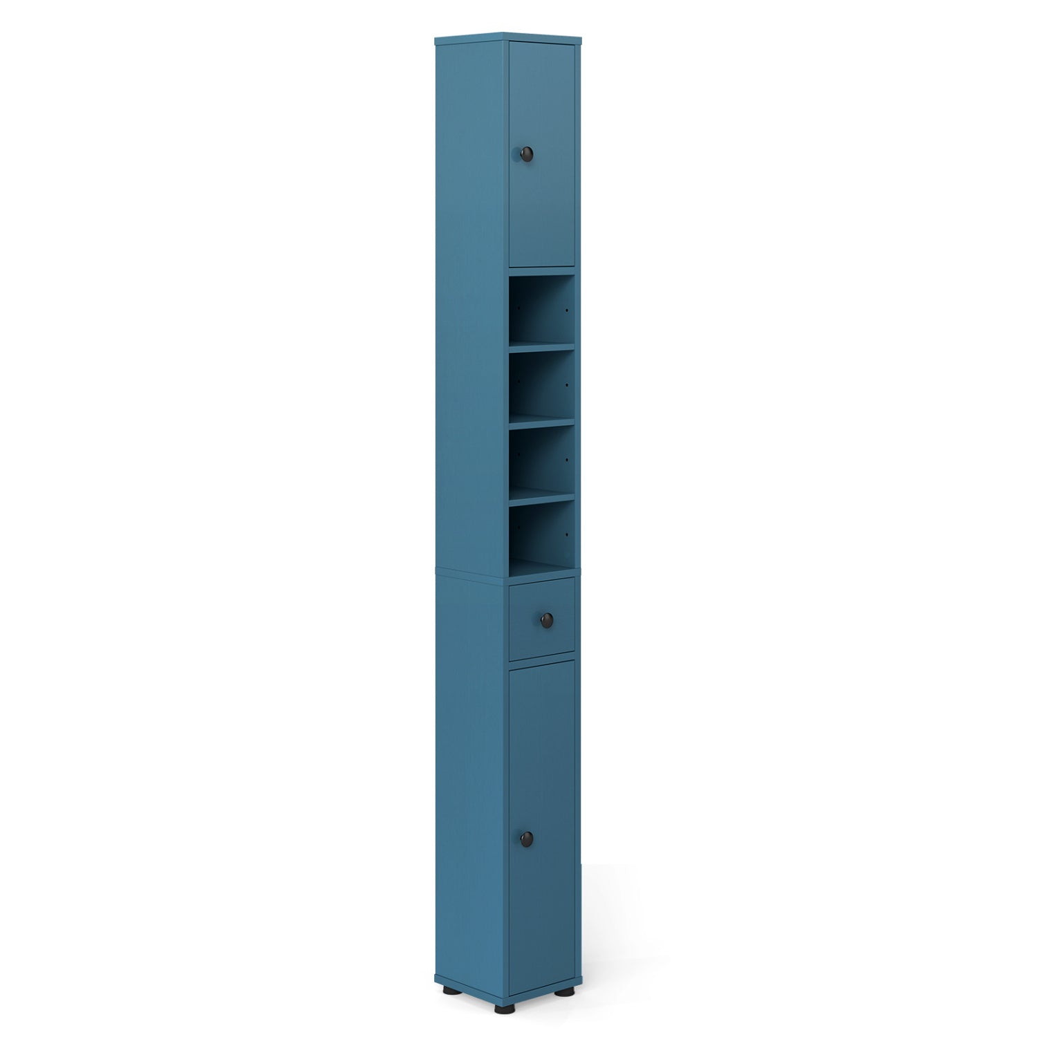 Freestanding Slim Bathroom Cabinet with Drawer and Adjustable Shelves-Blue