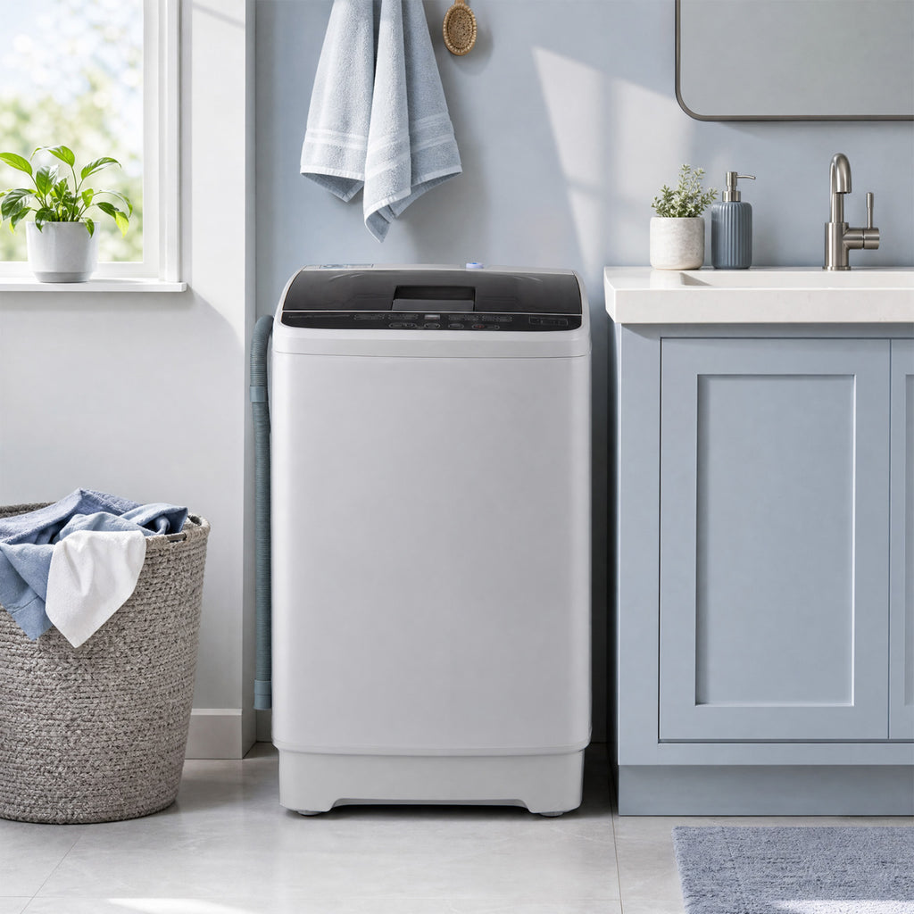 Full Automatic Washing Machine with 8 Preset Programs 6 Water Levels and Built-in Drain Pump-Gray