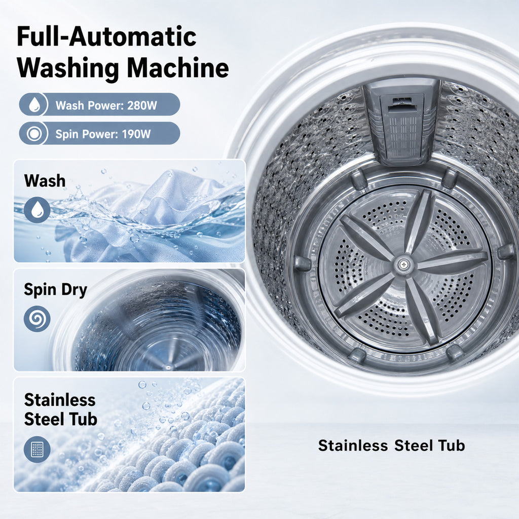 Full Automatic Washing Machine with 8 Preset Programs 6 Water Levels and Built-in Drain Pump-Gray