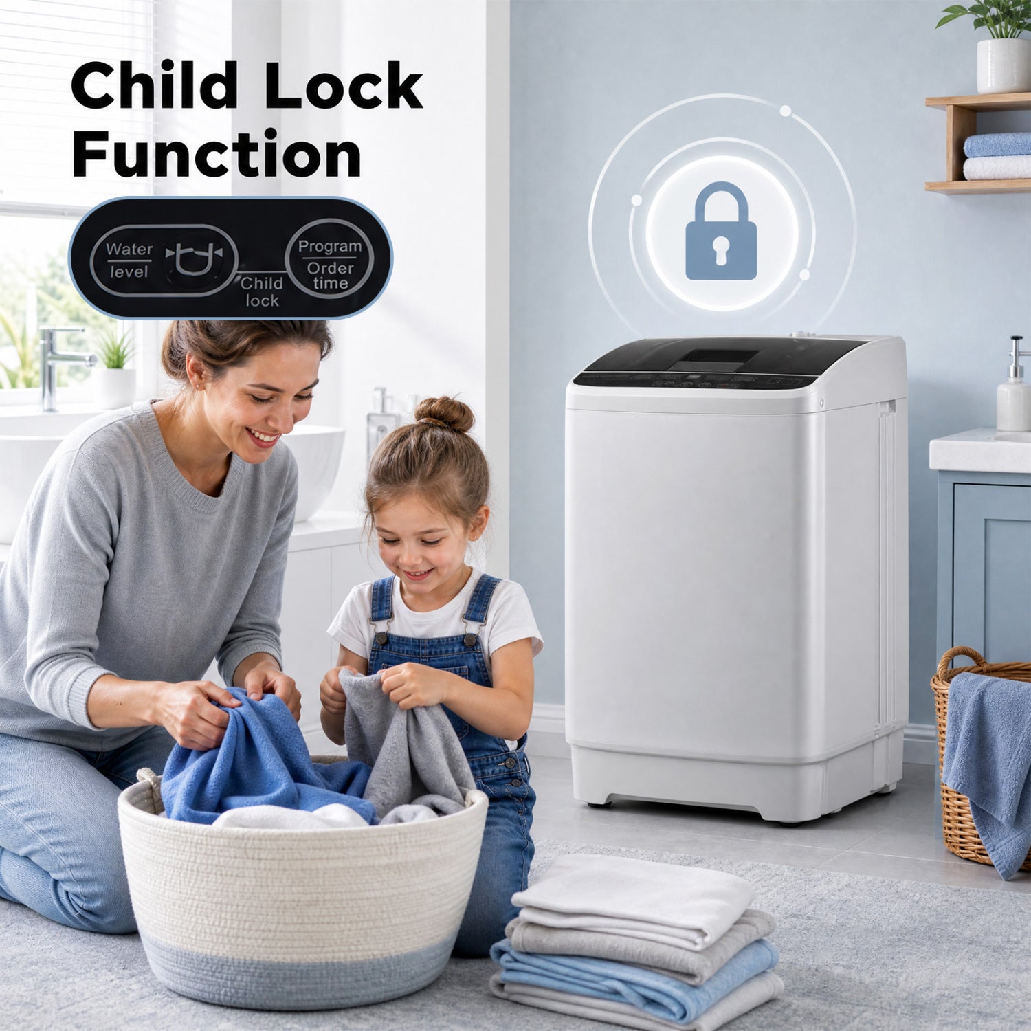 Full Automatic Washing Machine with 8 Preset Programs 6 Water Levels and Built-in Drain Pump-Gray