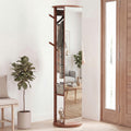 Full Length Mirror Coat Rack Solid Wood Standing Mirror-Walnut