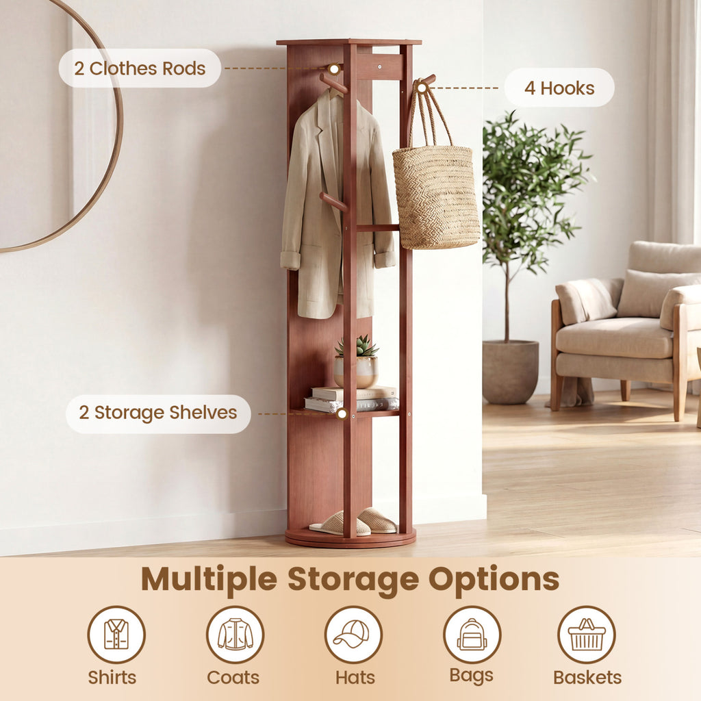 Full Length Mirror Coat Rack Solid Wood Standing Mirror-Walnut
