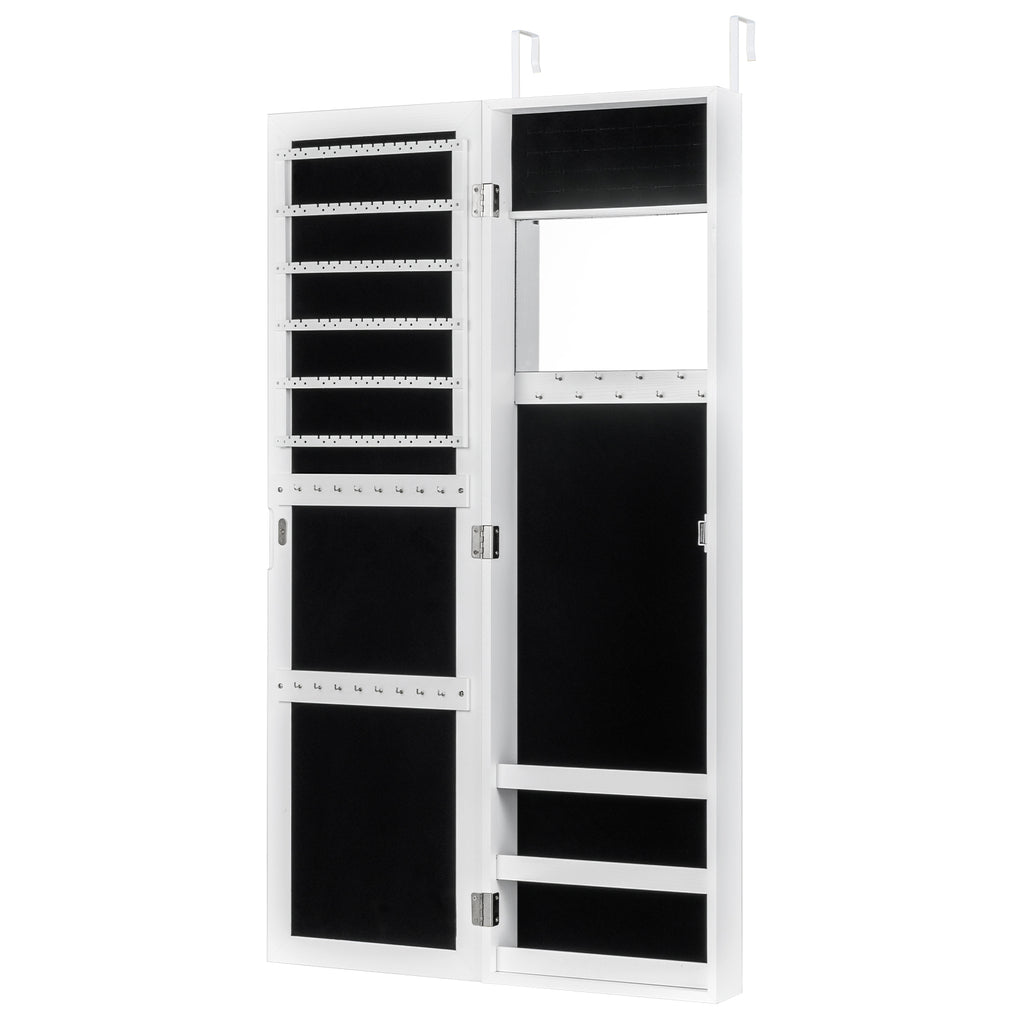 Full Length Mirror Jewelry Cabinet with Ring Slots and Necklace Hooks-White