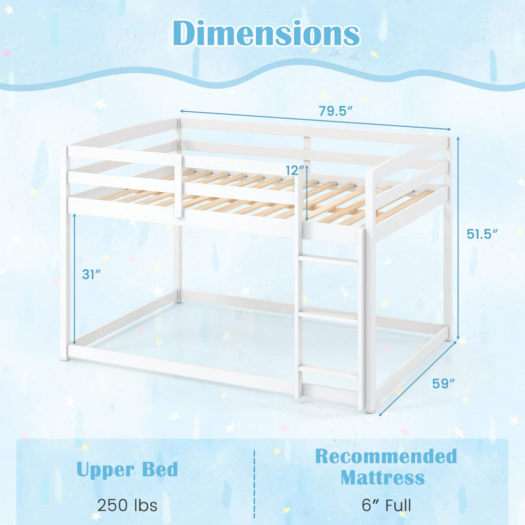 Full Over Full Bunk Bed with Integrated Ladder and Safety Guardrails Solid Wood-White