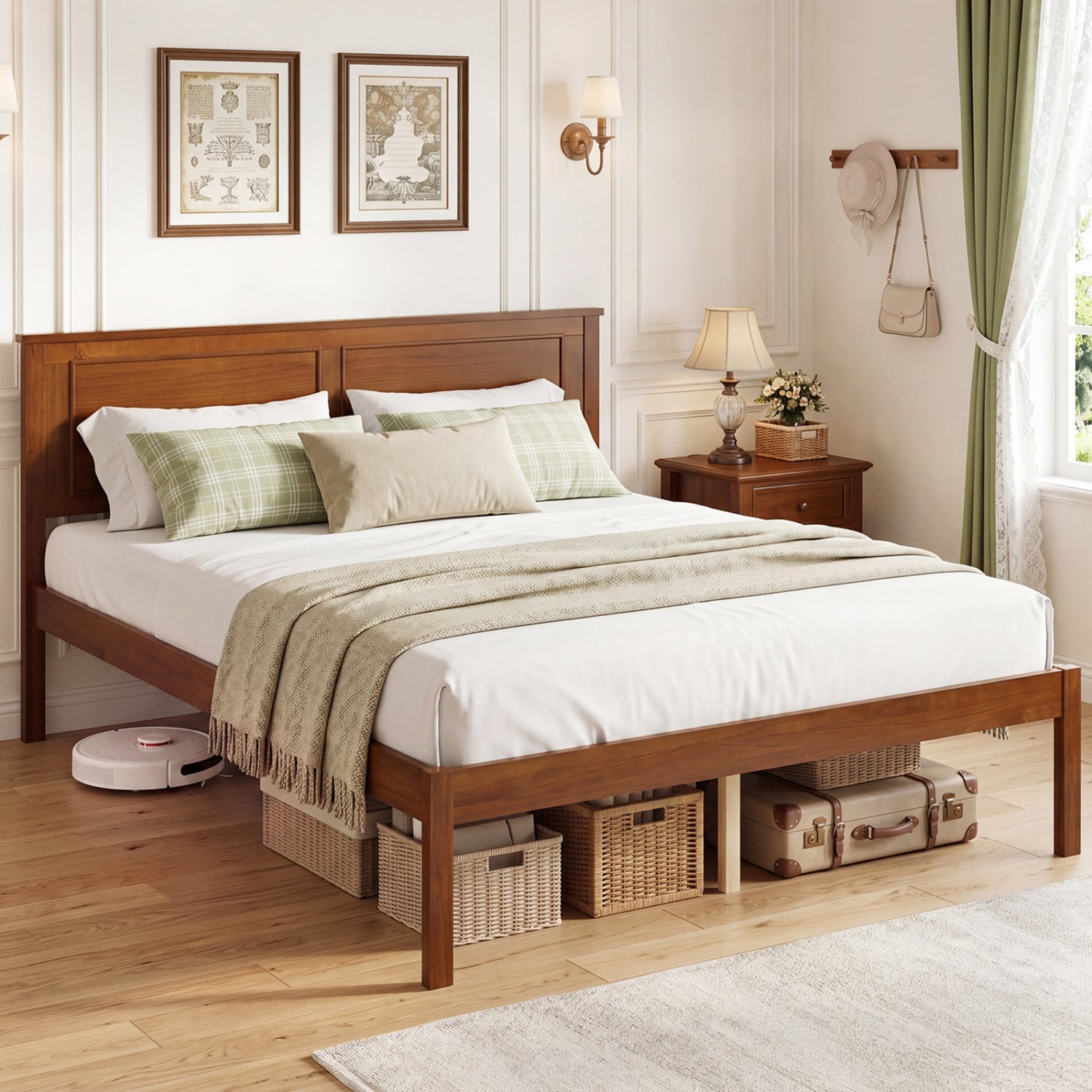 Full/Queen/Twin Size Bed Frame Farmhouse Wooden Platform Bed with Headboard-Full Size