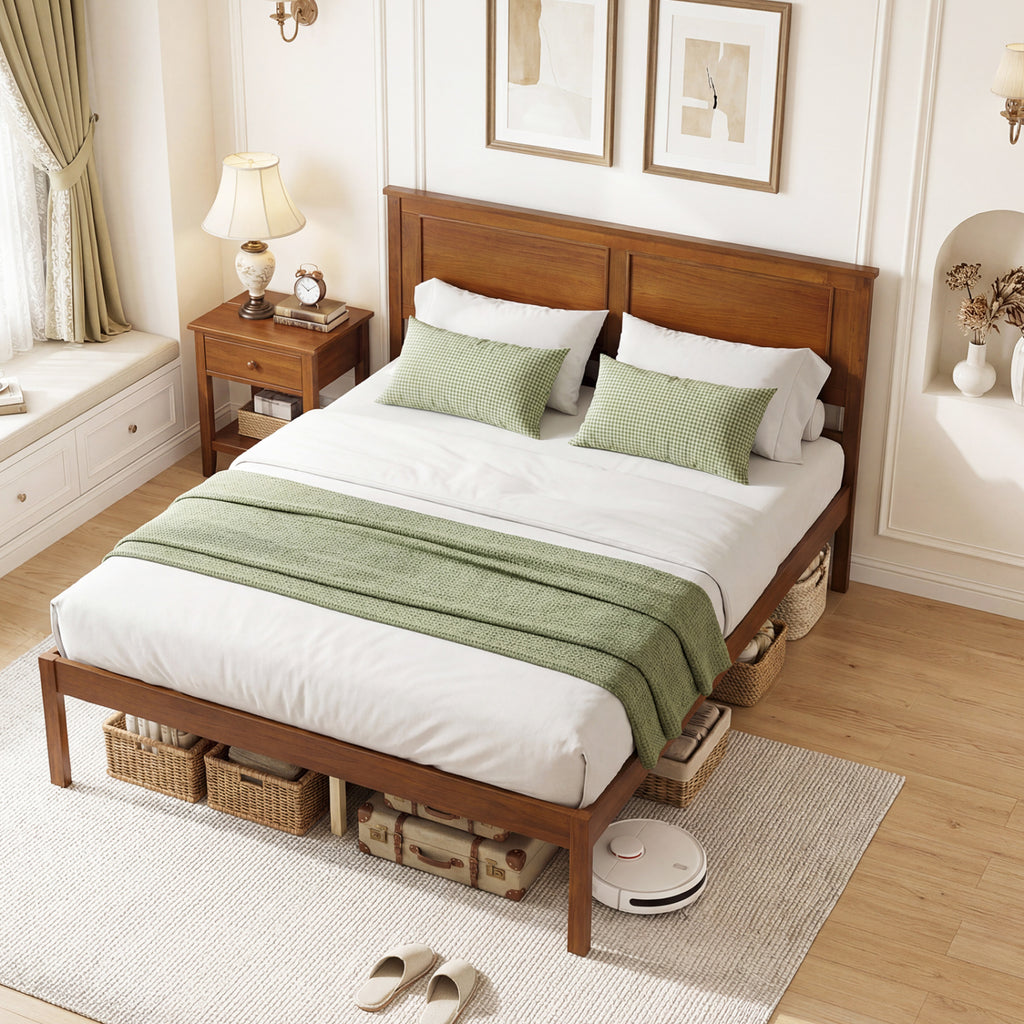 Full/Queen/Twin Size Bed Frame Farmhouse Wooden Platform Bed with Headboard-Full Size
