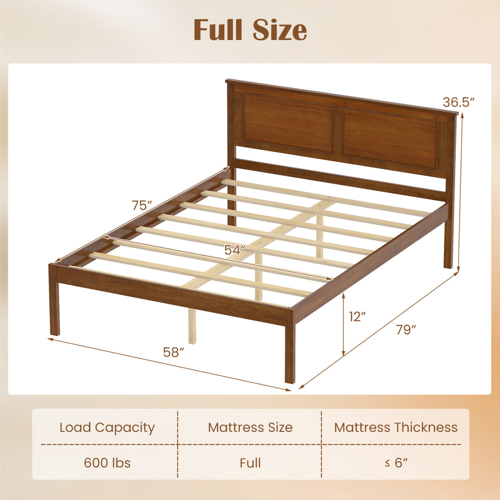 Full/Queen/Twin Size Bed Frame Farmhouse Wooden Platform Bed with Headboard-Full Size