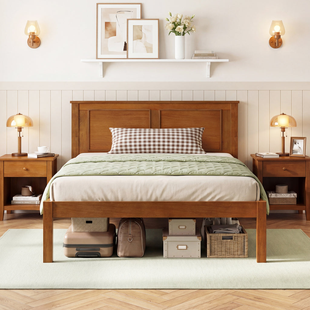 Full/Queen/Twin Size Bed Frame Farmhouse Wooden Platform Bed with Headboard-Twin Size