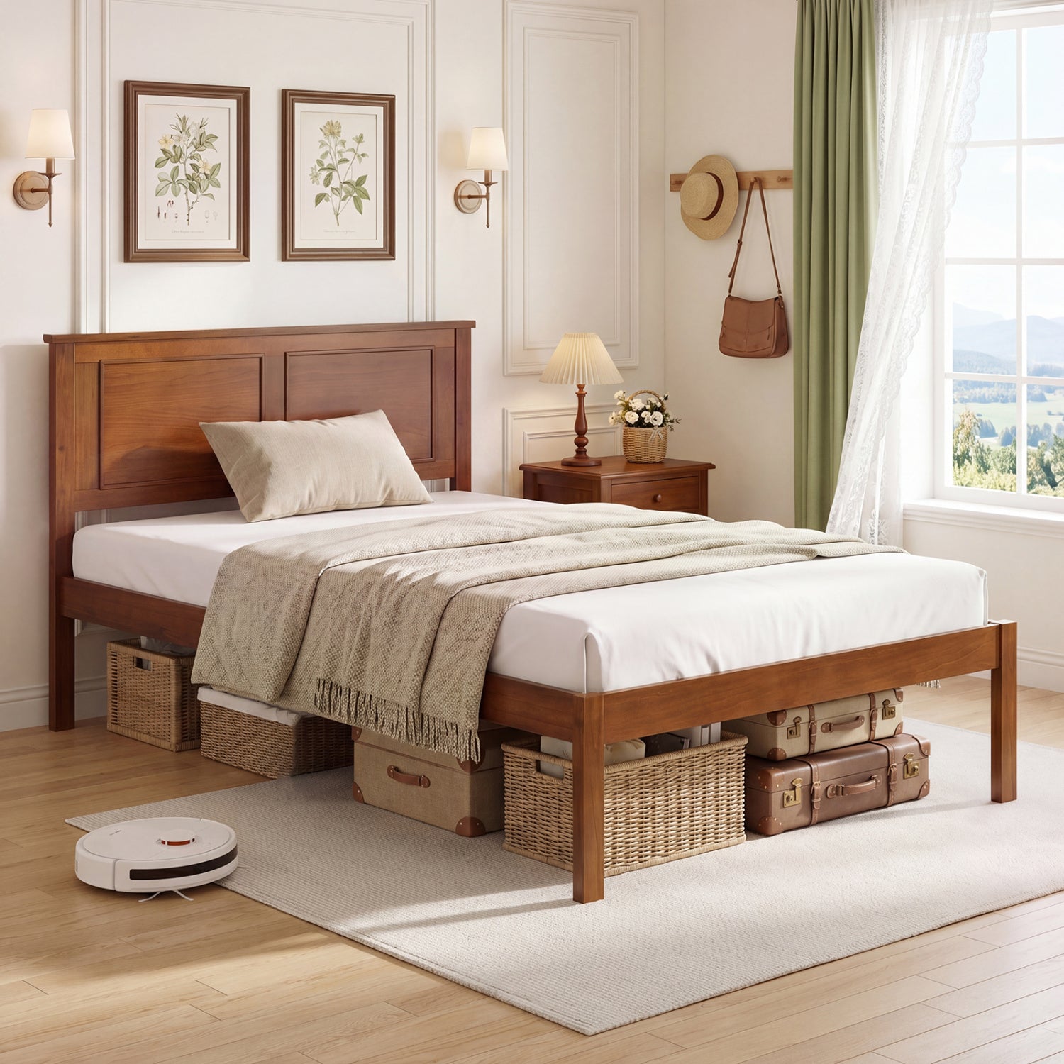 Full/Queen/Twin Size Bed Frame Farmhouse Wooden Platform Bed with Headboard-Twin Size