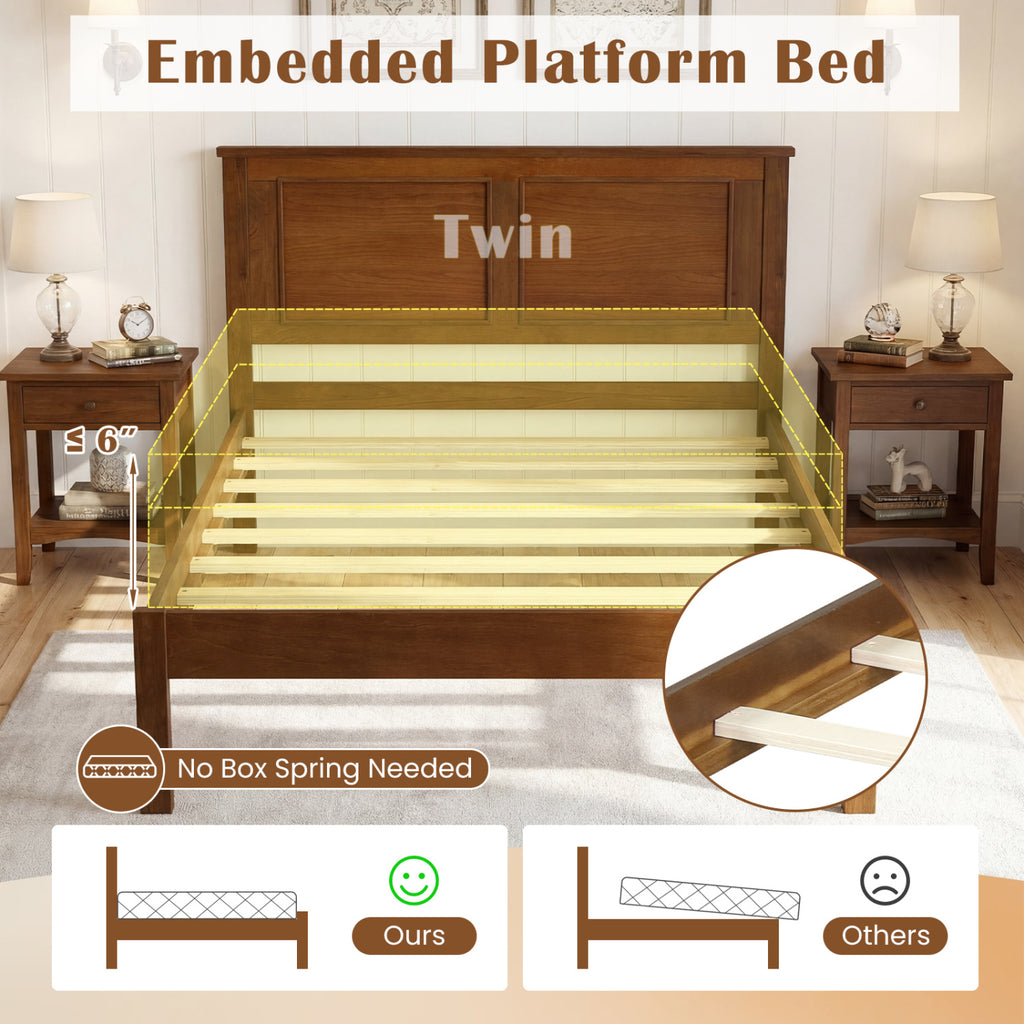 Full/Queen/Twin Size Bed Frame Farmhouse Wooden Platform Bed with Headboard-Twin Size