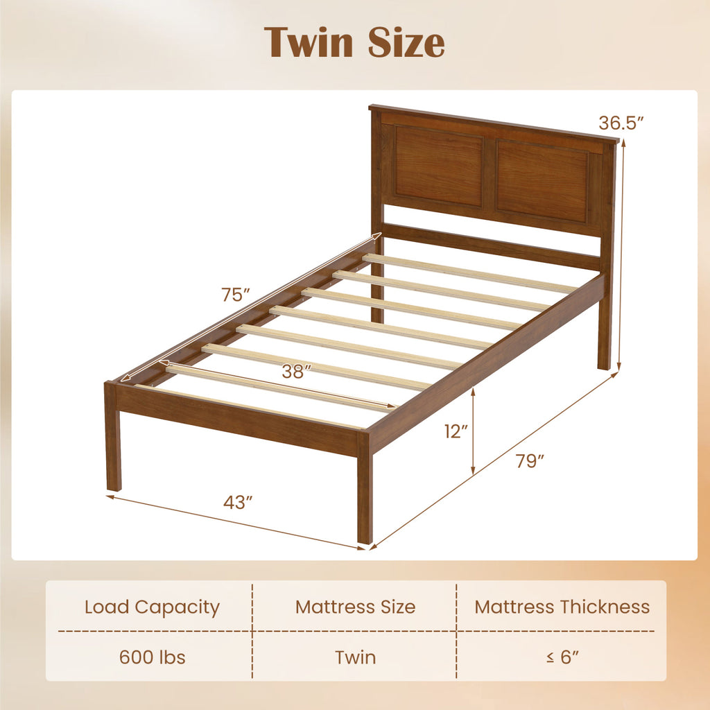 Full/Queen/Twin Size Bed Frame Farmhouse Wooden Platform Bed with Headboard-Twin Size