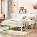 Full/Queen/Twin Size Bed Frame Farmhouse Wooden Platform Bed with Headboard White-Queen Size