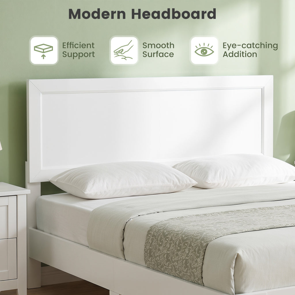 Full Size Modern Bed Frame with Headboard No Box Spring Needed-White