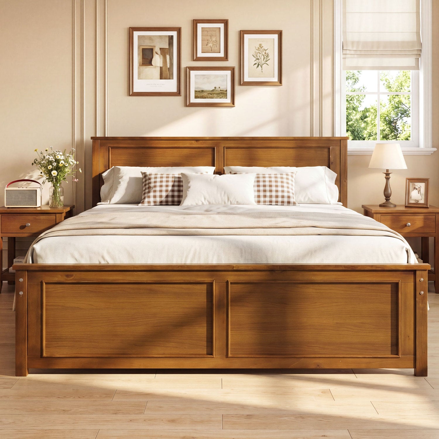 Full Size Wooden Bed Frame with Headboard