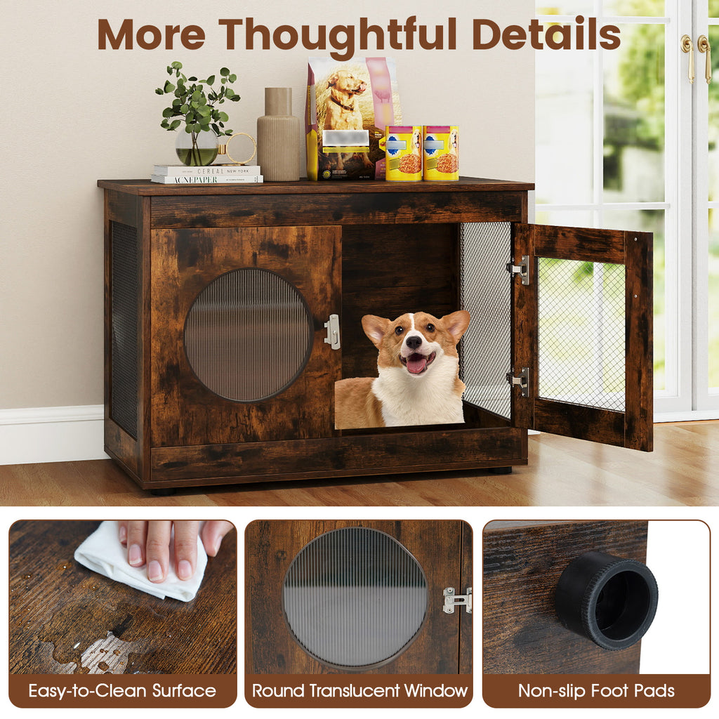 Furniture Style Dog Crate for Small and Medium Dogs with Translucent Window and Lockable Door-Rustic Brown