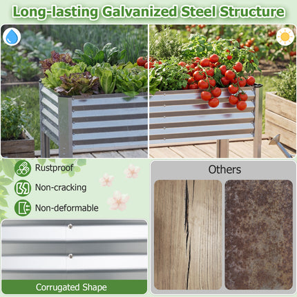 Galvanized Raised Garden Bed with Legs 46" x 24" x 31" Metal Elevated Planter Box-Silver