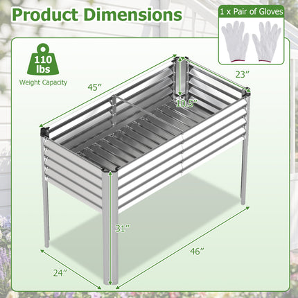 Galvanized Raised Garden Bed with Legs 46" x 24" x 31" Metal Elevated Planter Box-Silver
