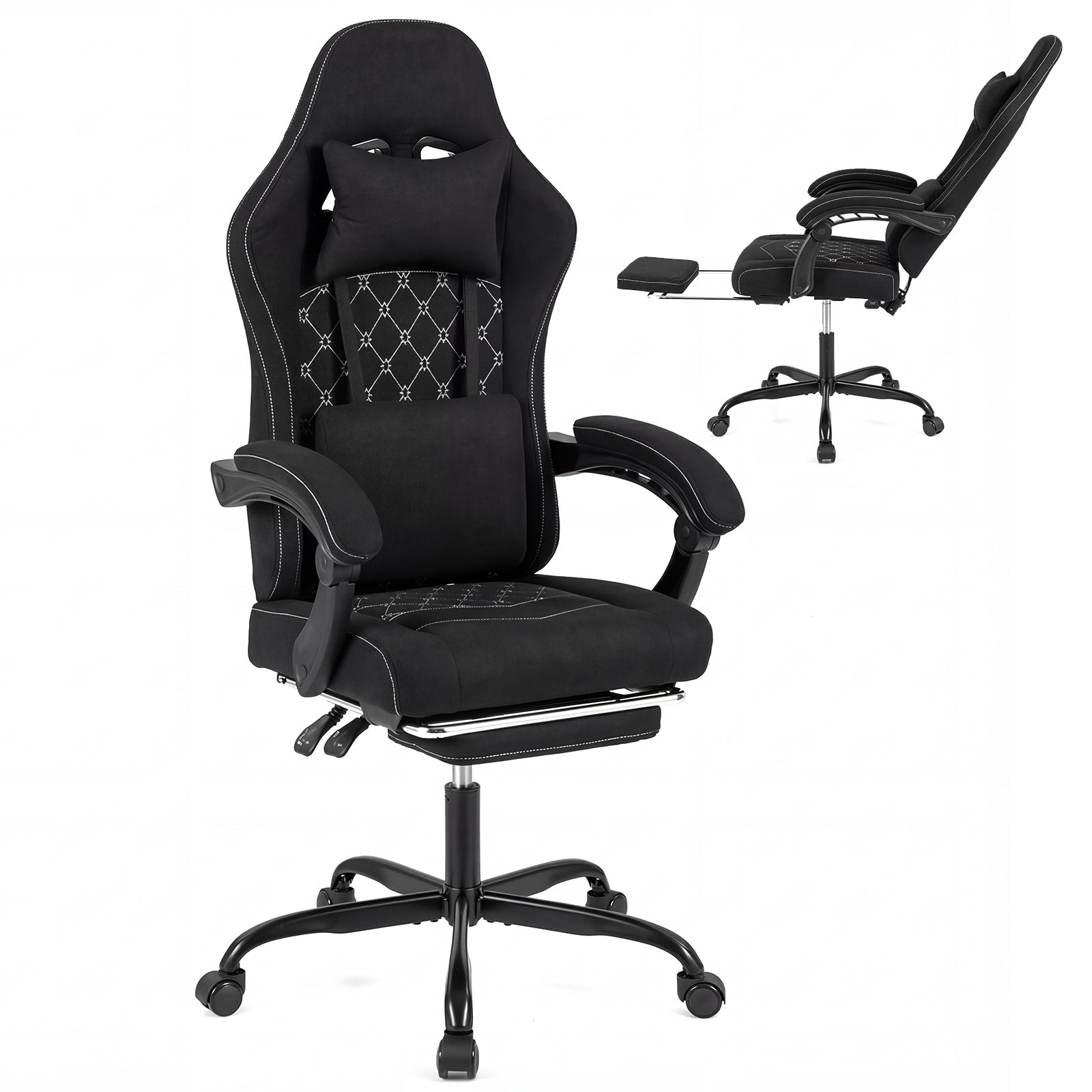 Gaming Chair Height Adjustable Computer Chair with Headrest Video Game Chair-Black